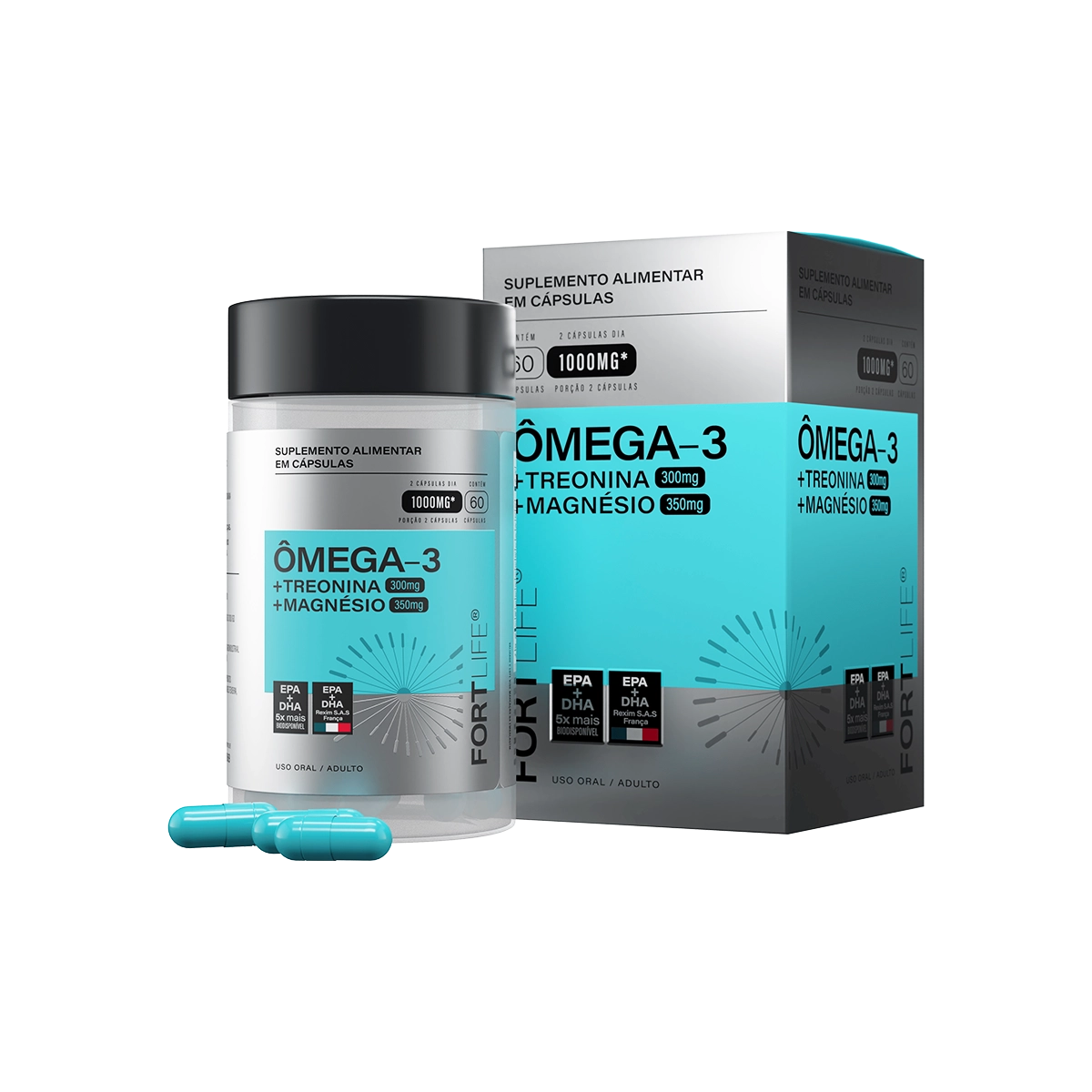 Ômega-3 + Treonina + Magnésio 1000mg 60 Cápsulas