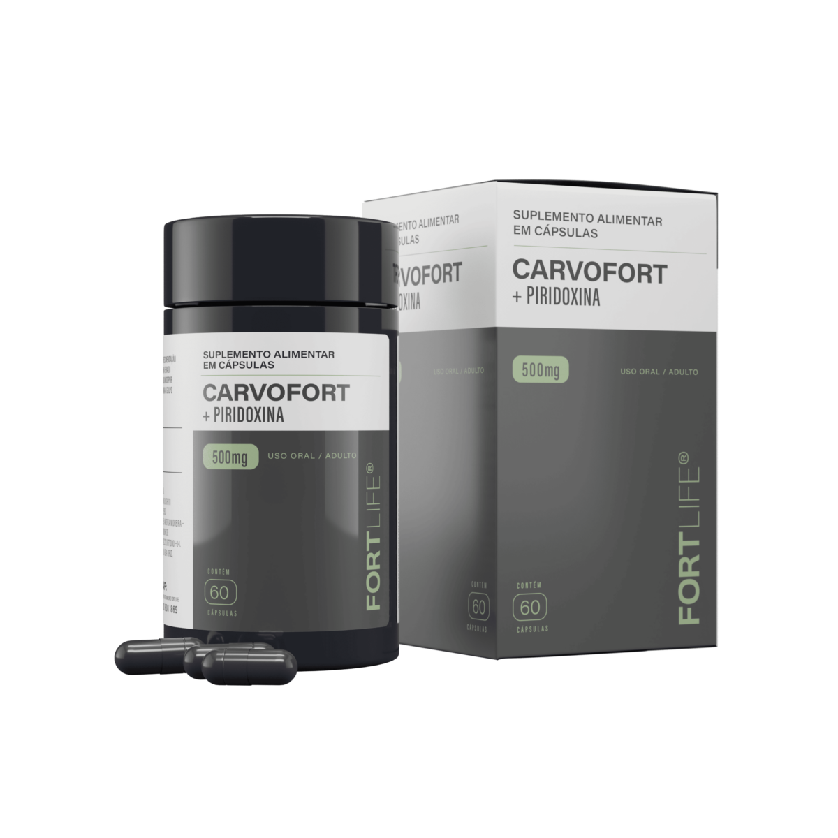 CarvoFort Piridoxina 1X + Carvão Ativado 500mg 60 Cápsulas