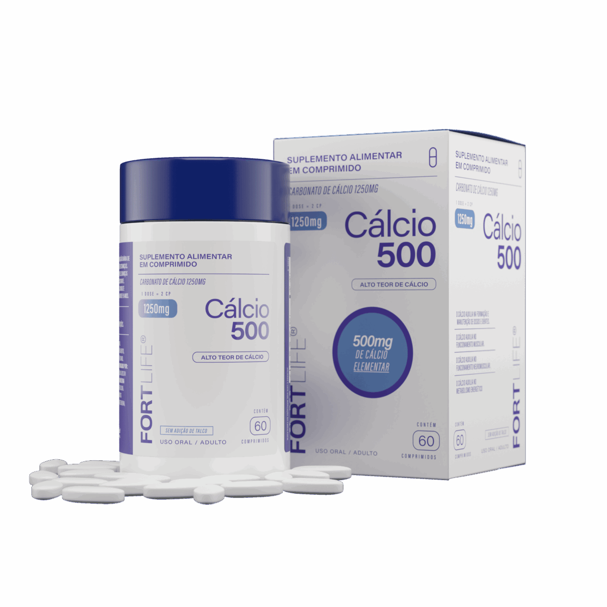 Cálcio 500 - Carbonato de Cálcio 1250mg 60 Comprimidos