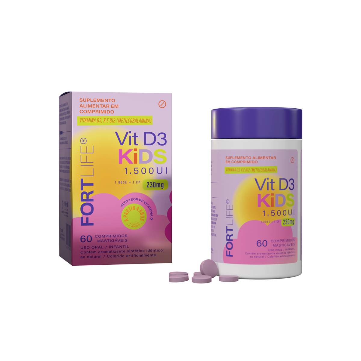 Vitamina D3 + K2 + B12 230mg  Kids 60 Comprimidos Mastigáveis