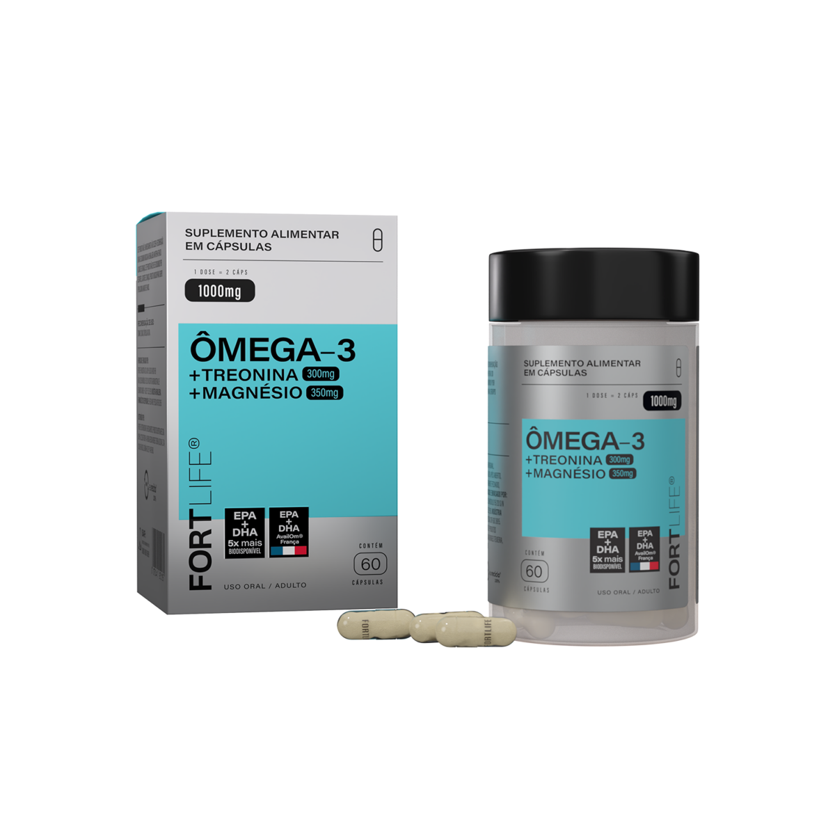 Ômega-3 + Treonina + Magnésio 1000mg 60 Cápsulas
